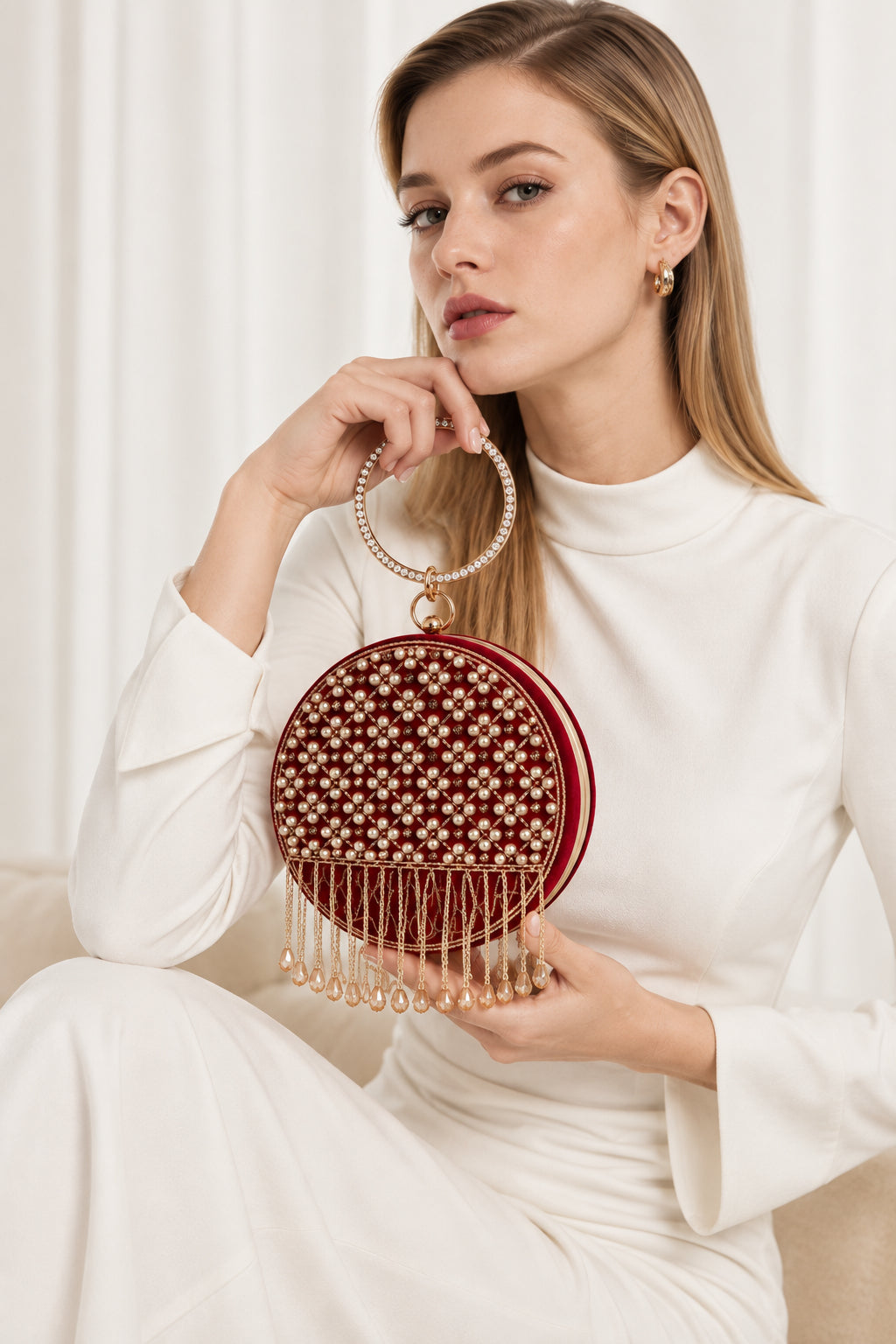 KarryQ Red Lattice Embellished Velvet Clutch