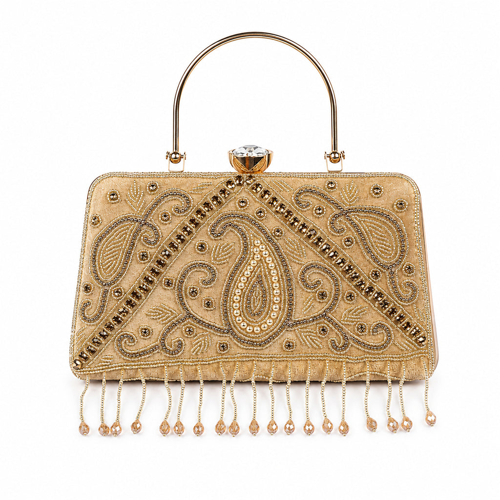 KarryQ Beige Paisley Velvet Clutch