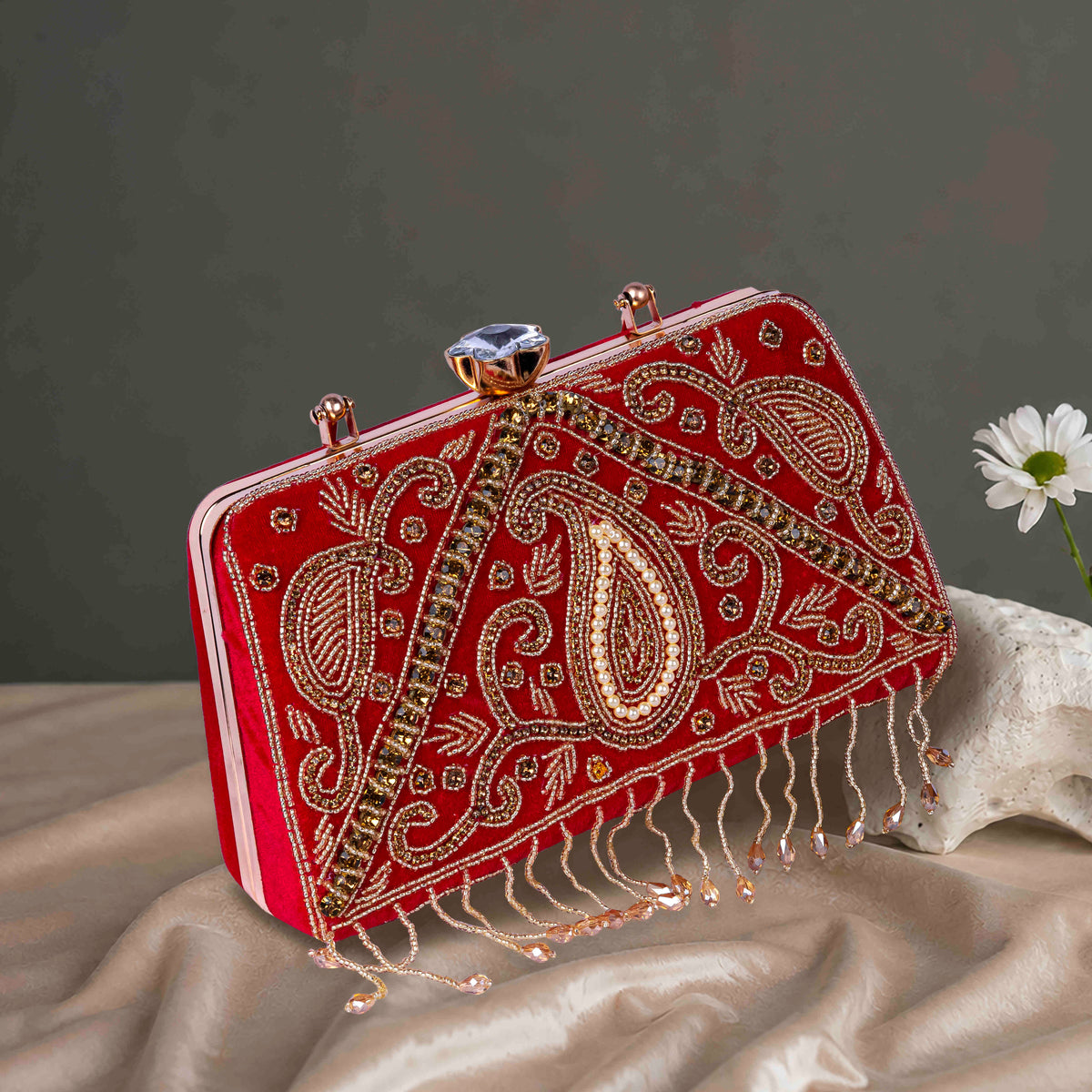 KarryQ Red Paisley Velvet Clutch