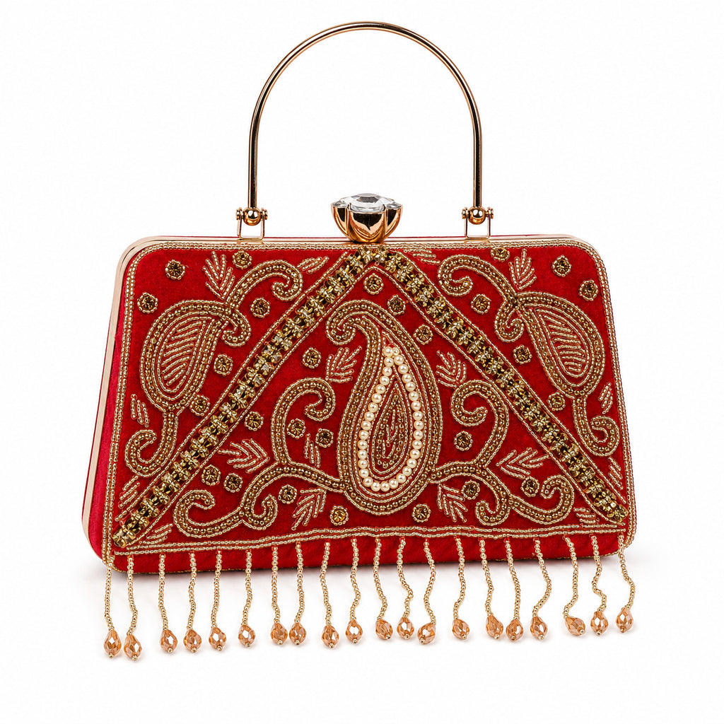 KarryQ Red Paisley Velvet Clutch