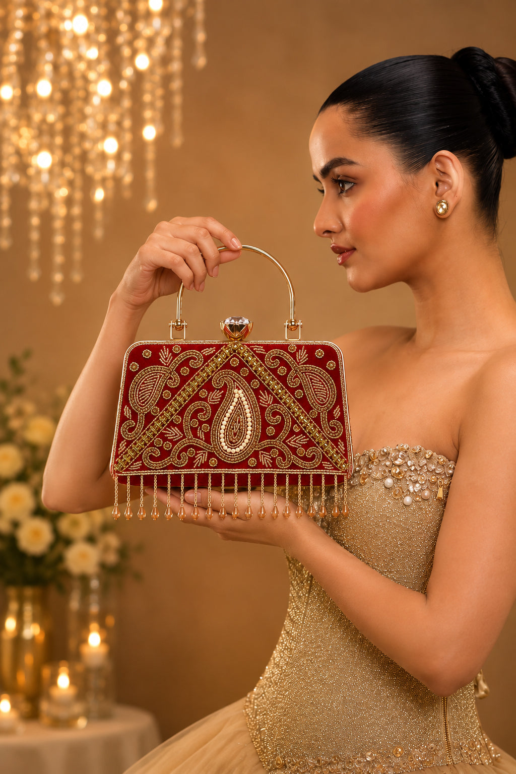 KarryQ Red Paisley Velvet Clutch