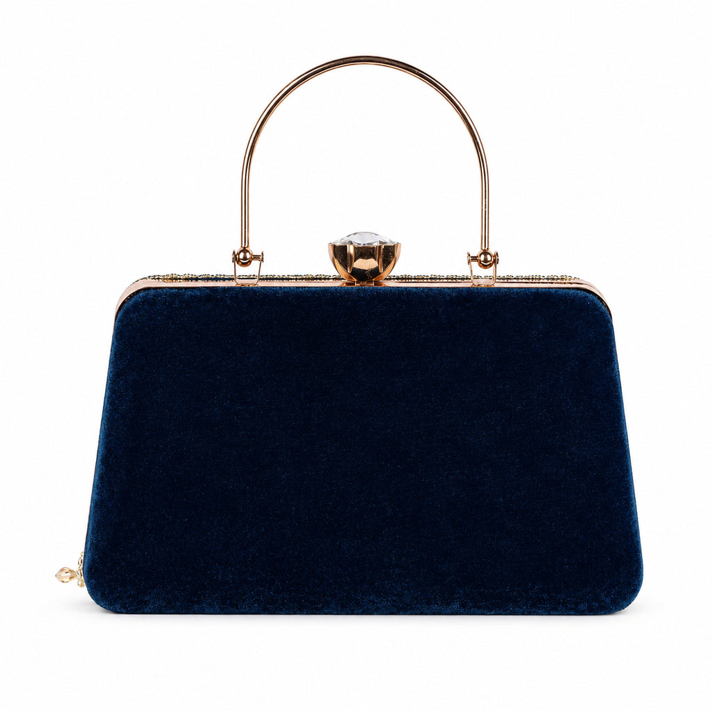 KarryQ Blue Floral Scroll Velvet Clutch