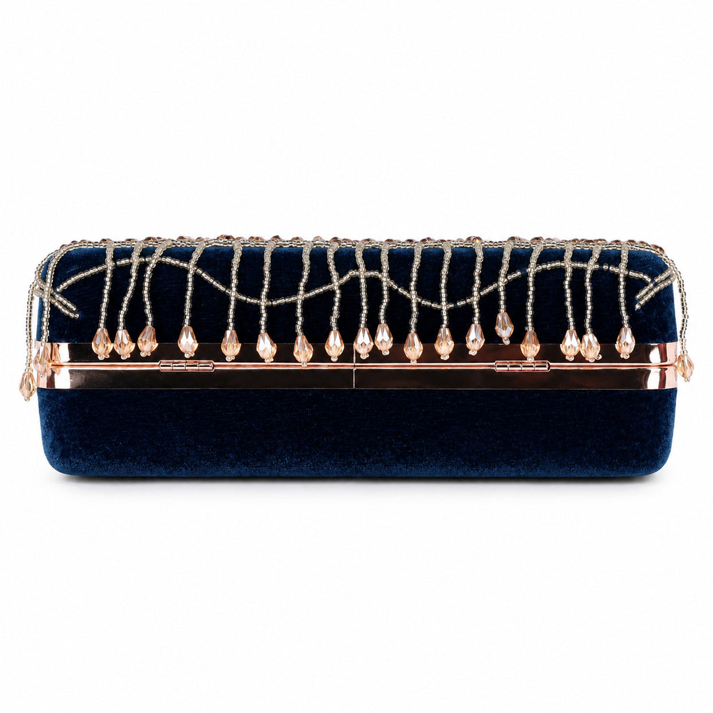 KarryQ Blue Floral Scroll Velvet Clutch