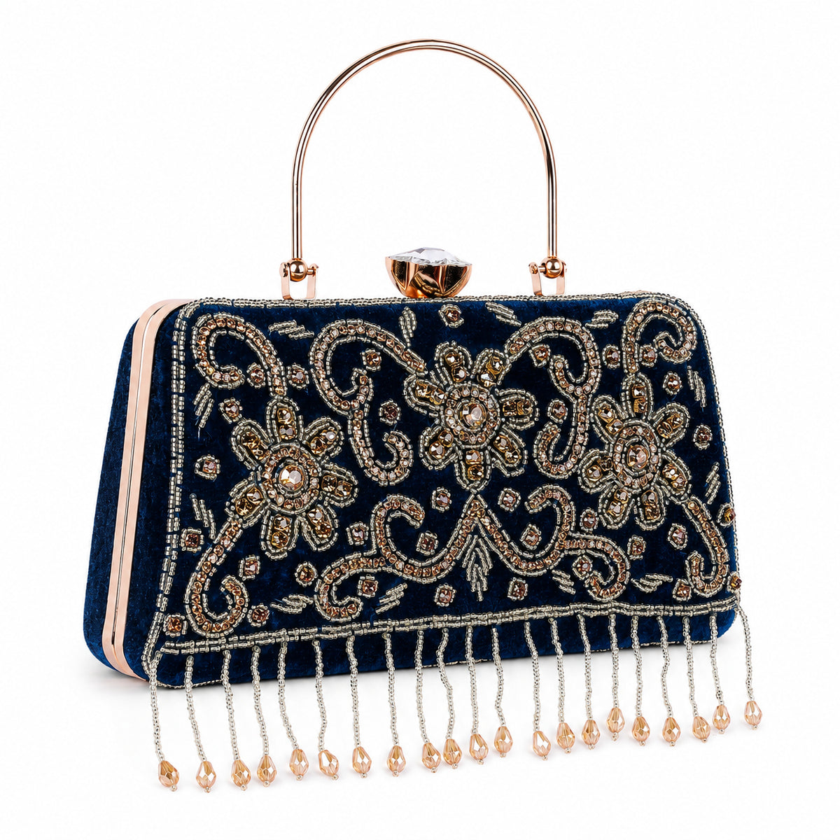 KarryQ Blue Floral Scroll Velvet Clutch