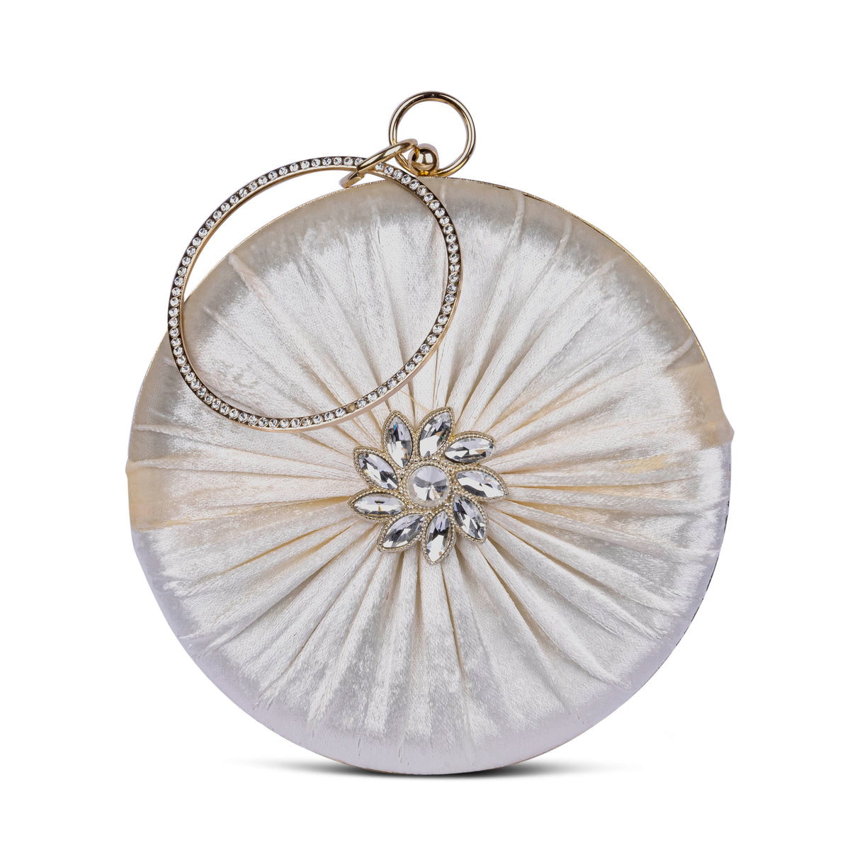 KarryQ White Pleated Rosette Velvet Clutch