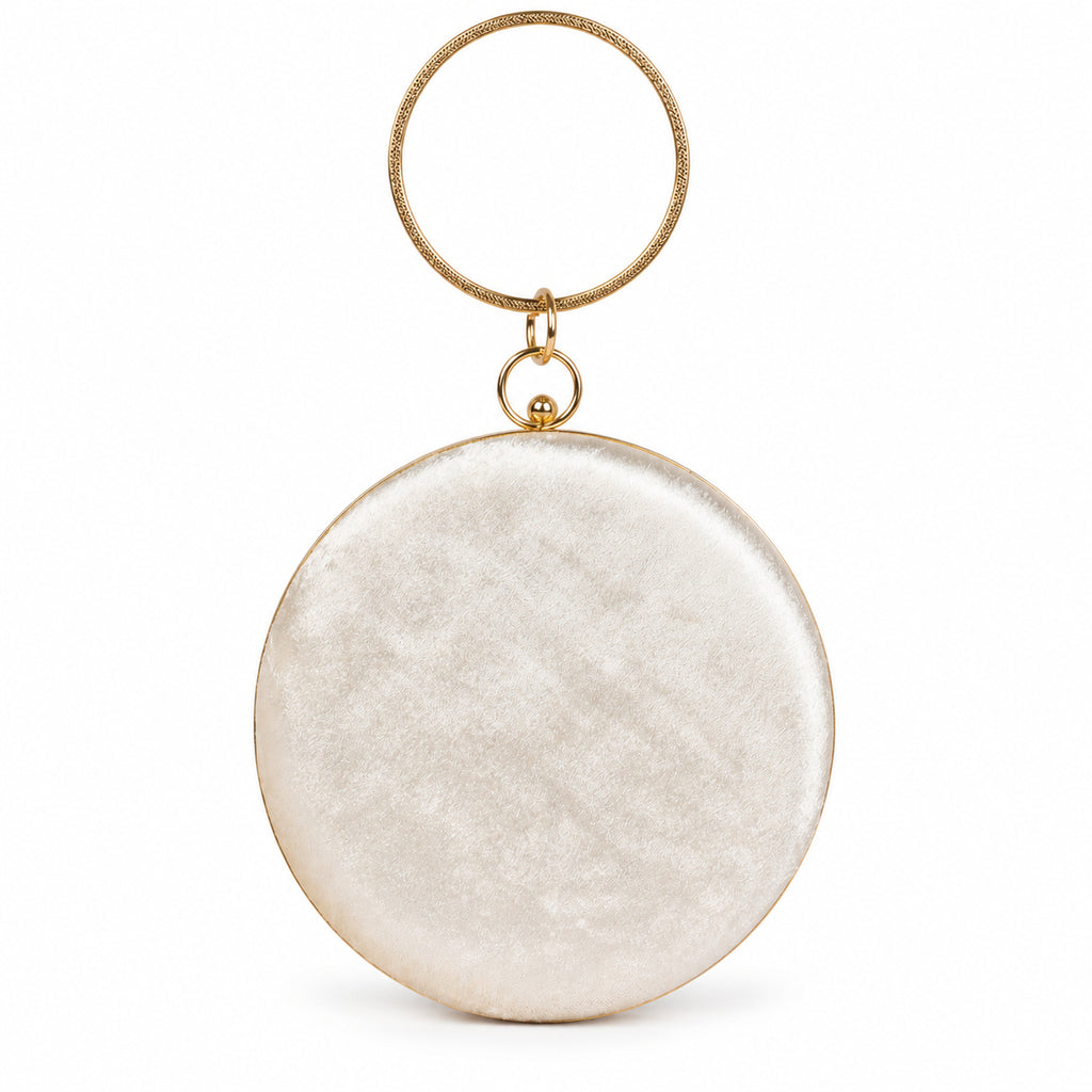 KarryQ White Pleated Rosette Velvet Clutch