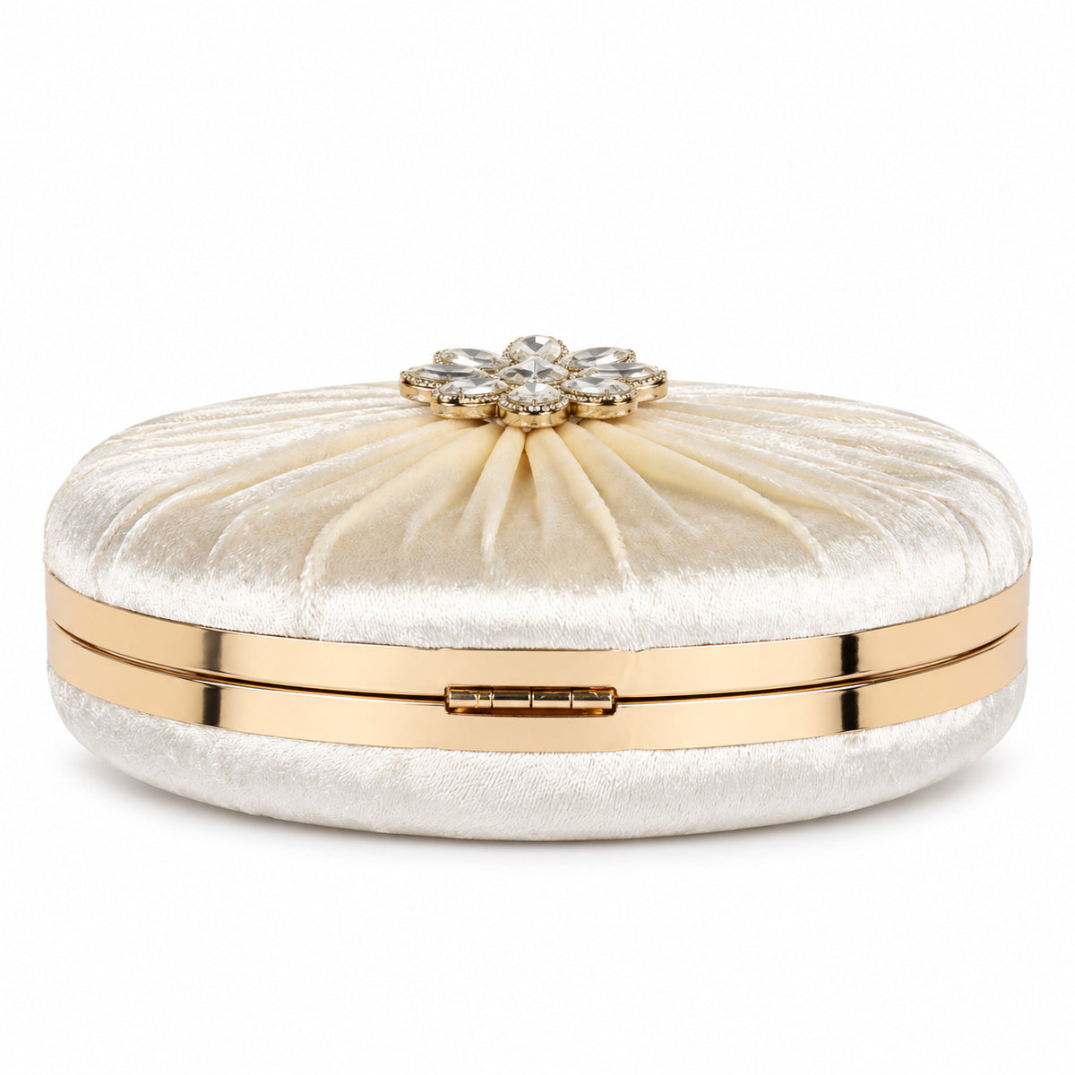 KarryQ White Pleated Rosette Velvet Clutch