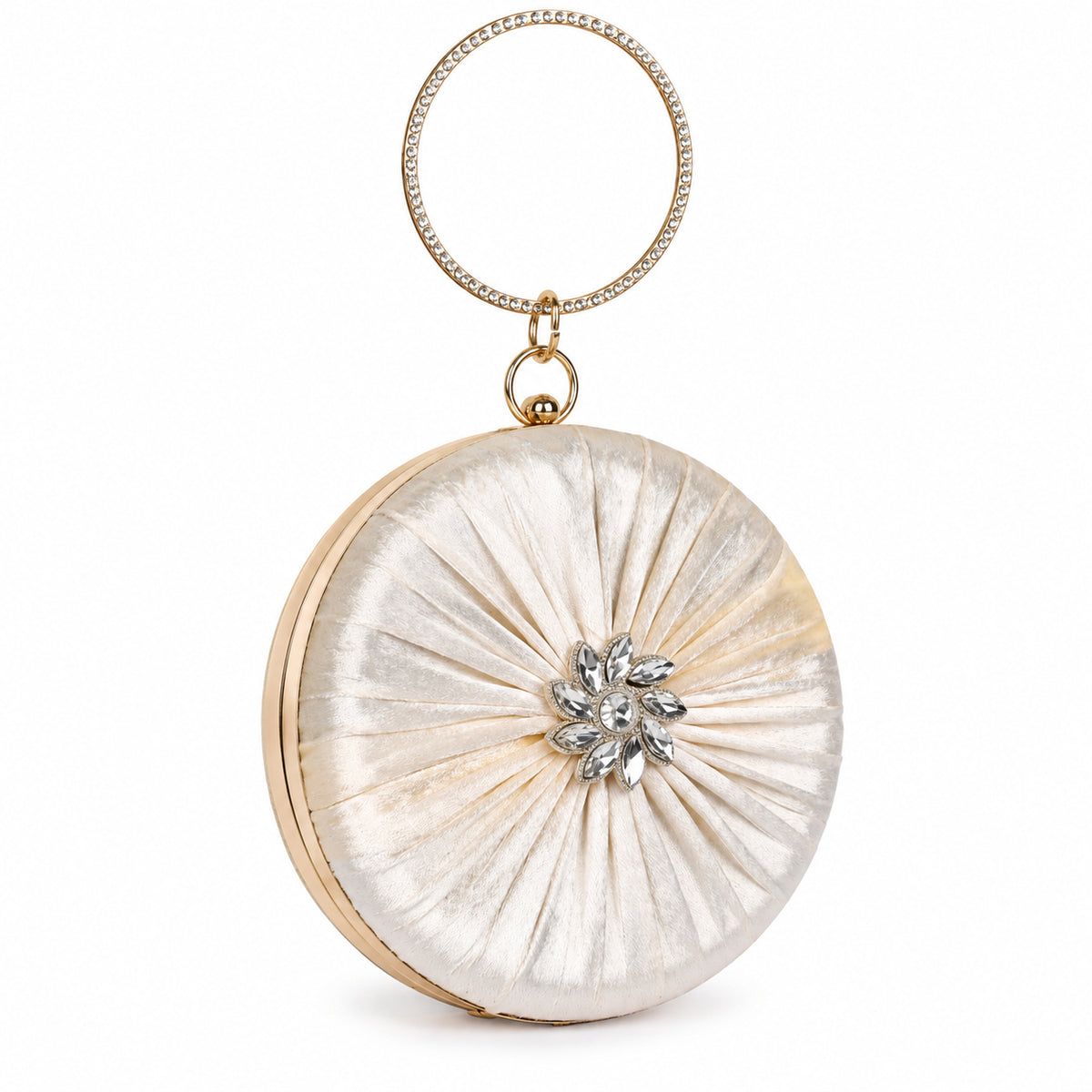 KarryQ White Pleated Rosette Velvet Clutch