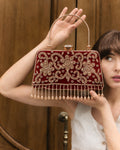 KarryQ Maroon Floral Scroll Velvet Clutch