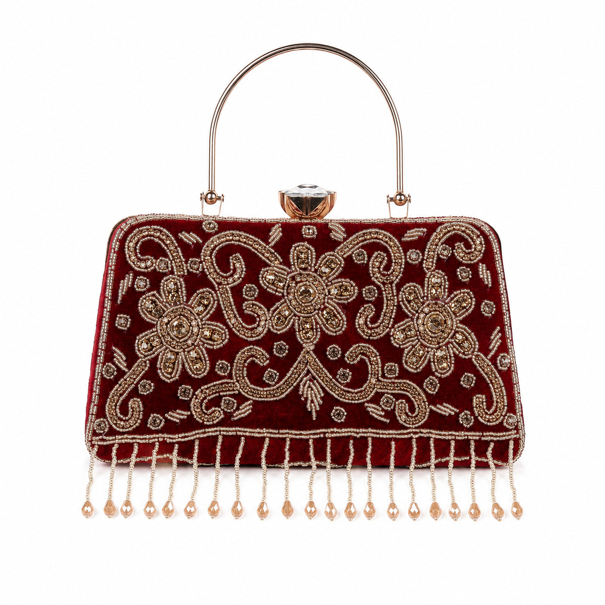 KarryQ Maroon Floral Scroll Velvet Clutch