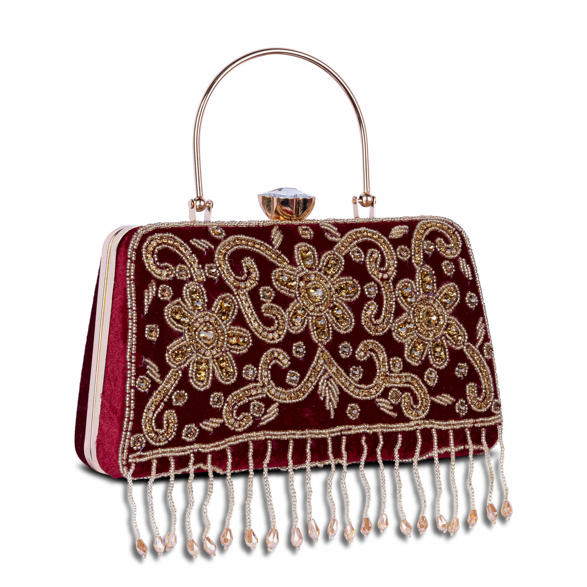 KarryQ Maroon Floral Scroll Velvet Clutch