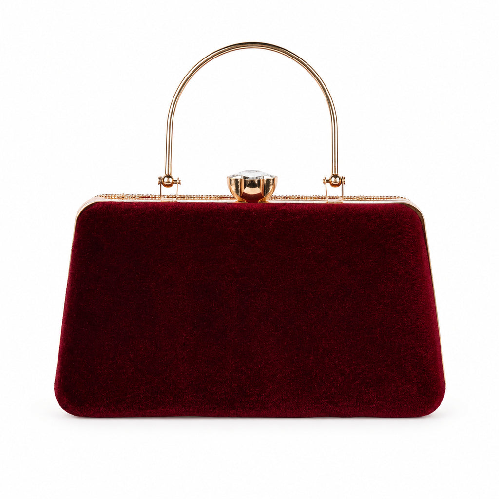 KarryQ Maroon Floral Scroll Velvet Clutch
