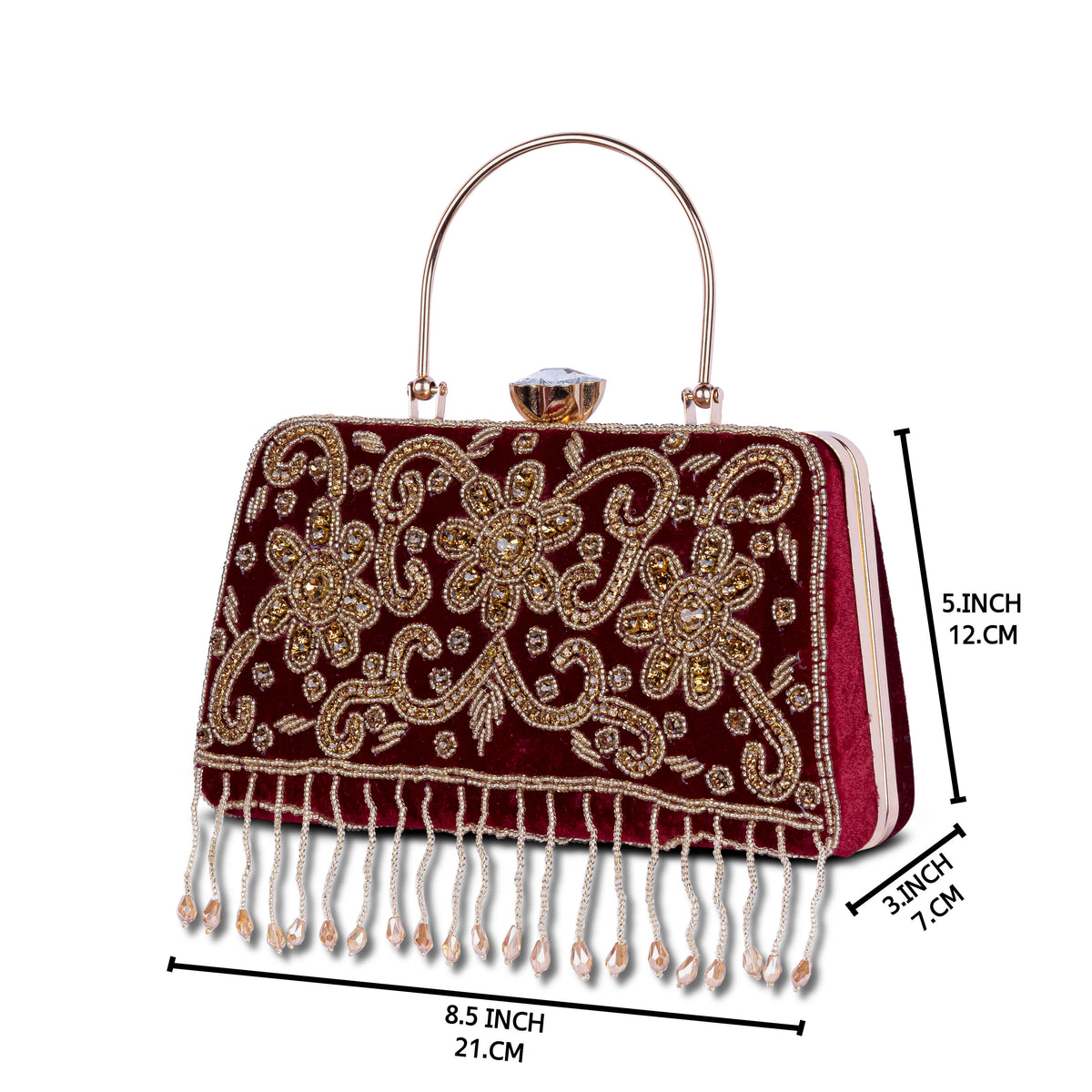KarryQ Maroon Floral Scroll Velvet Clutch