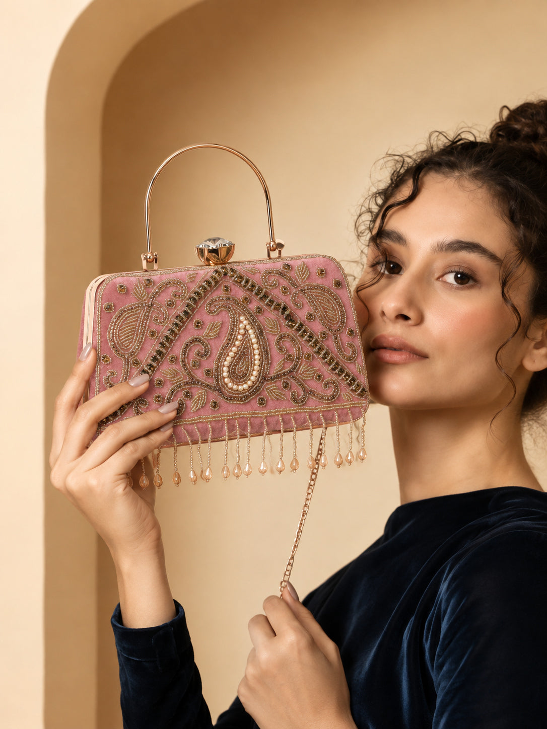 KarryQ Pink Paisley Velvet Clutch