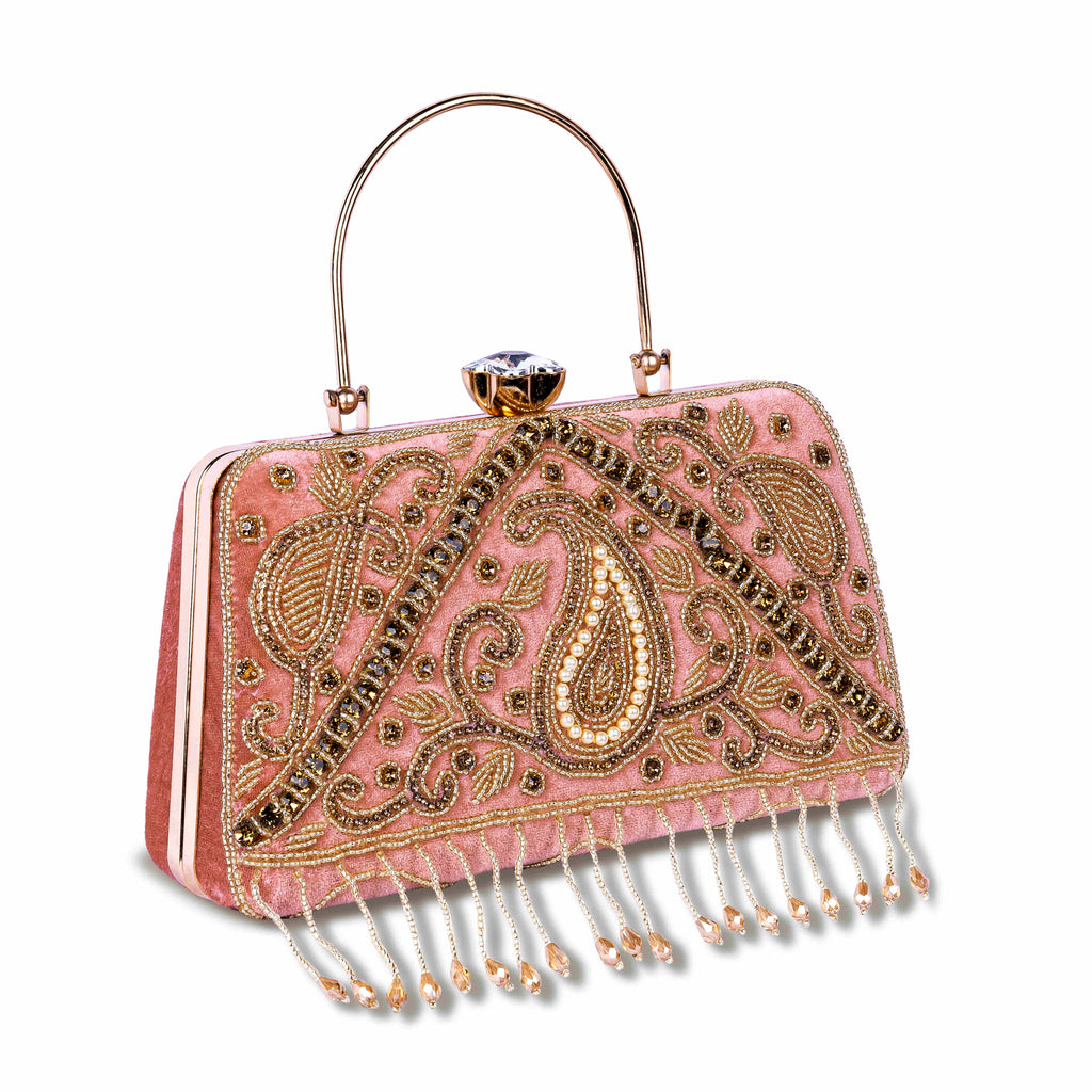 KarryQ Pink Paisley Velvet Clutch