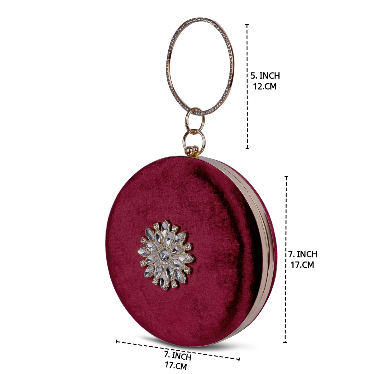 KarryQ Maroon Floral Brooch Velvet Clutch
