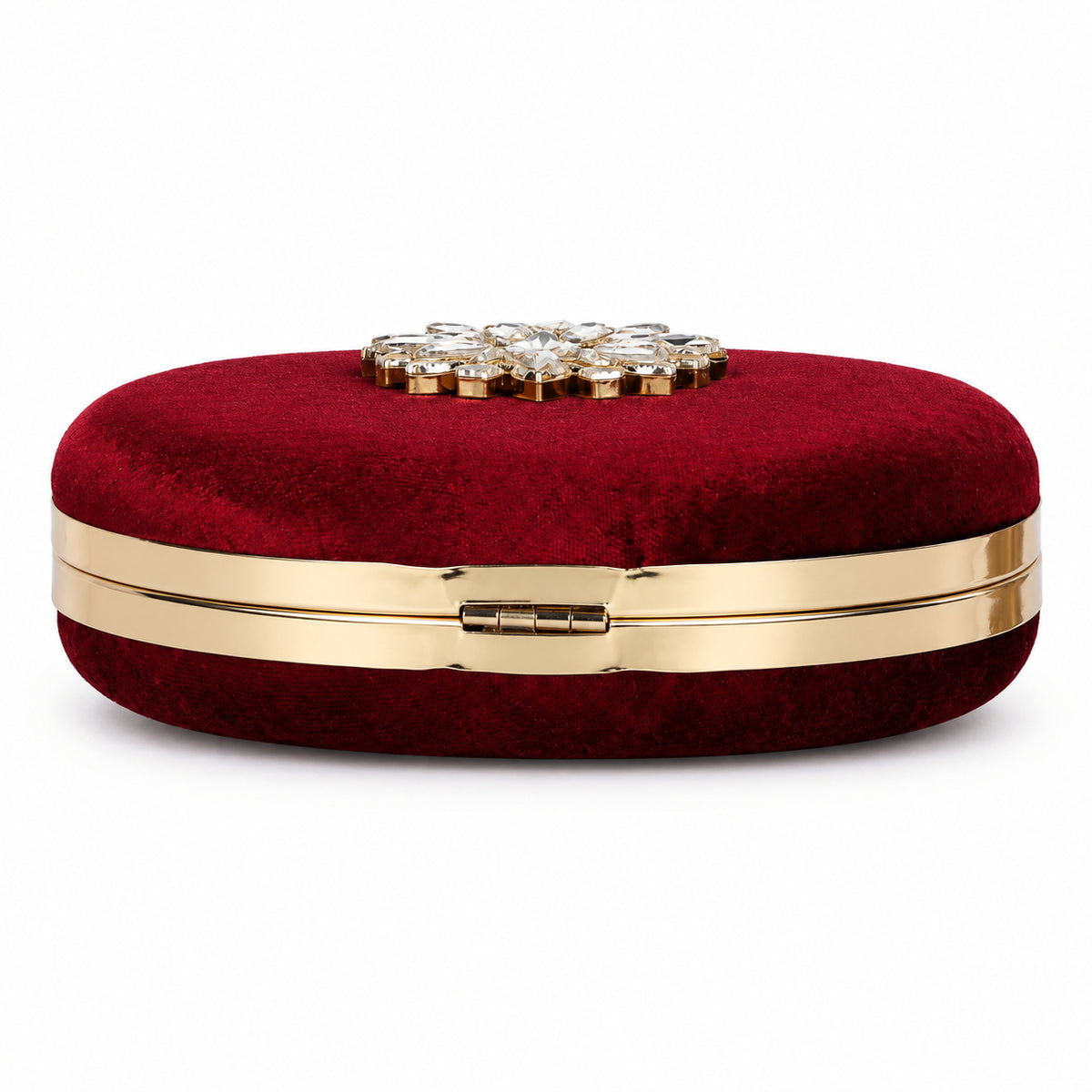 KarryQ Maroon Floral Brooch Velvet Clutch
