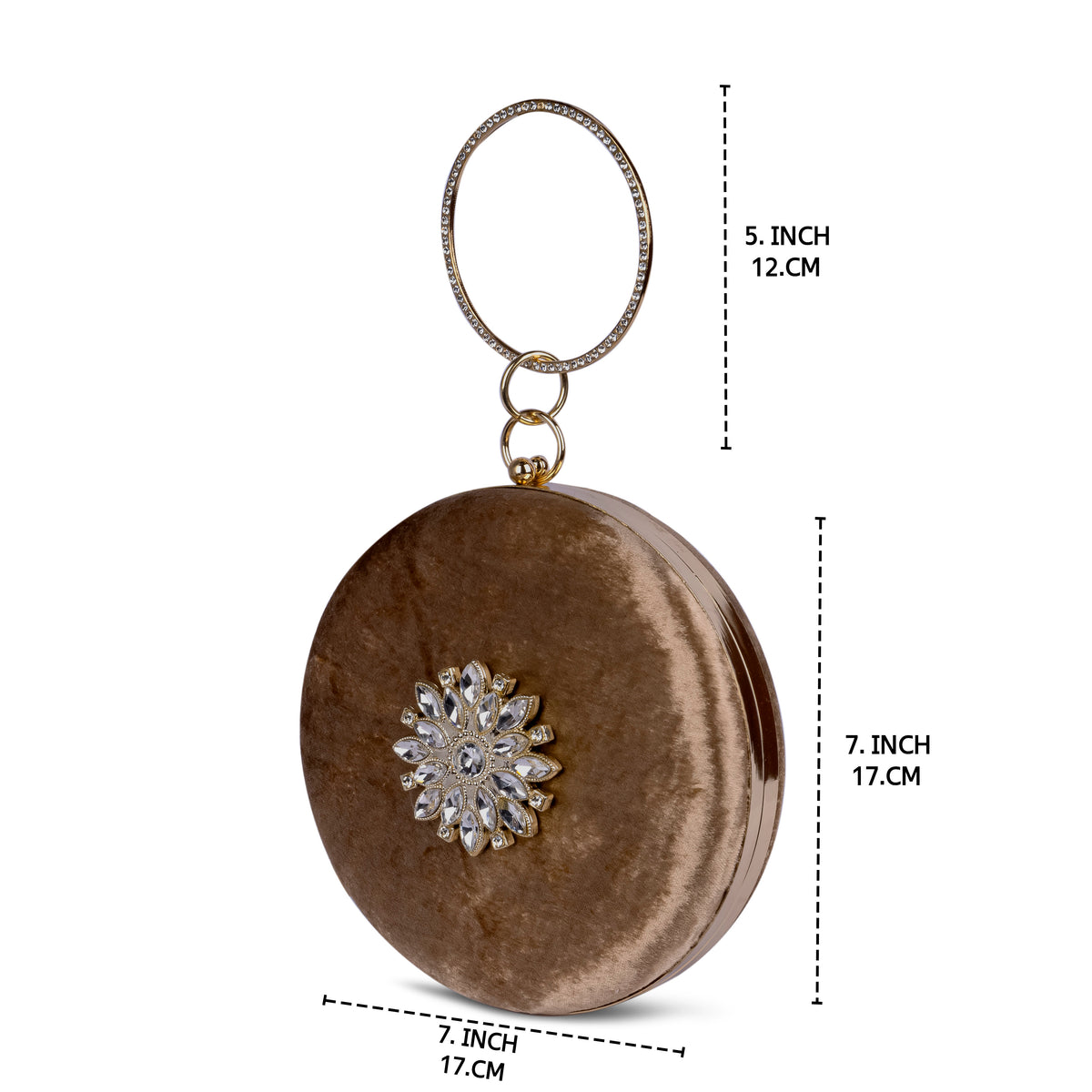 KarryQ Brown Floral Brooch Velvet Clutch