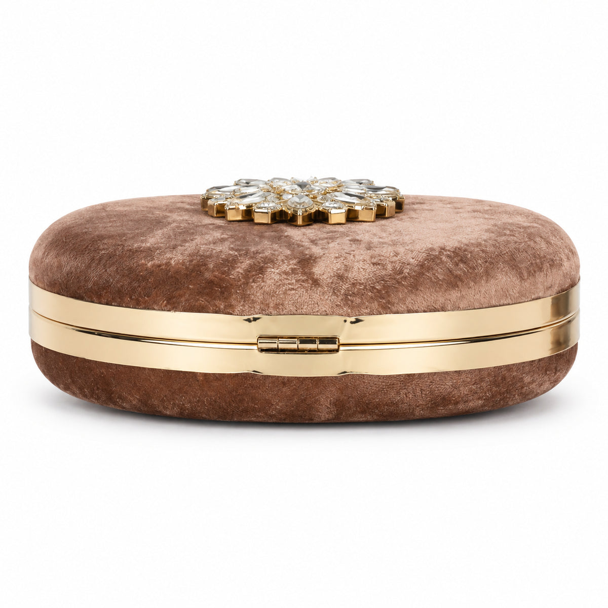 KarryQ Brown Floral Brooch Velvet Clutch