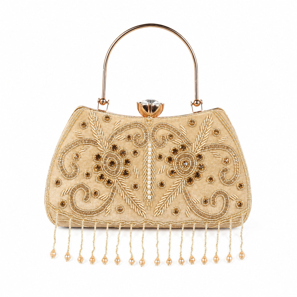 KarryQ Beige Floral Vine Velvet Clutch