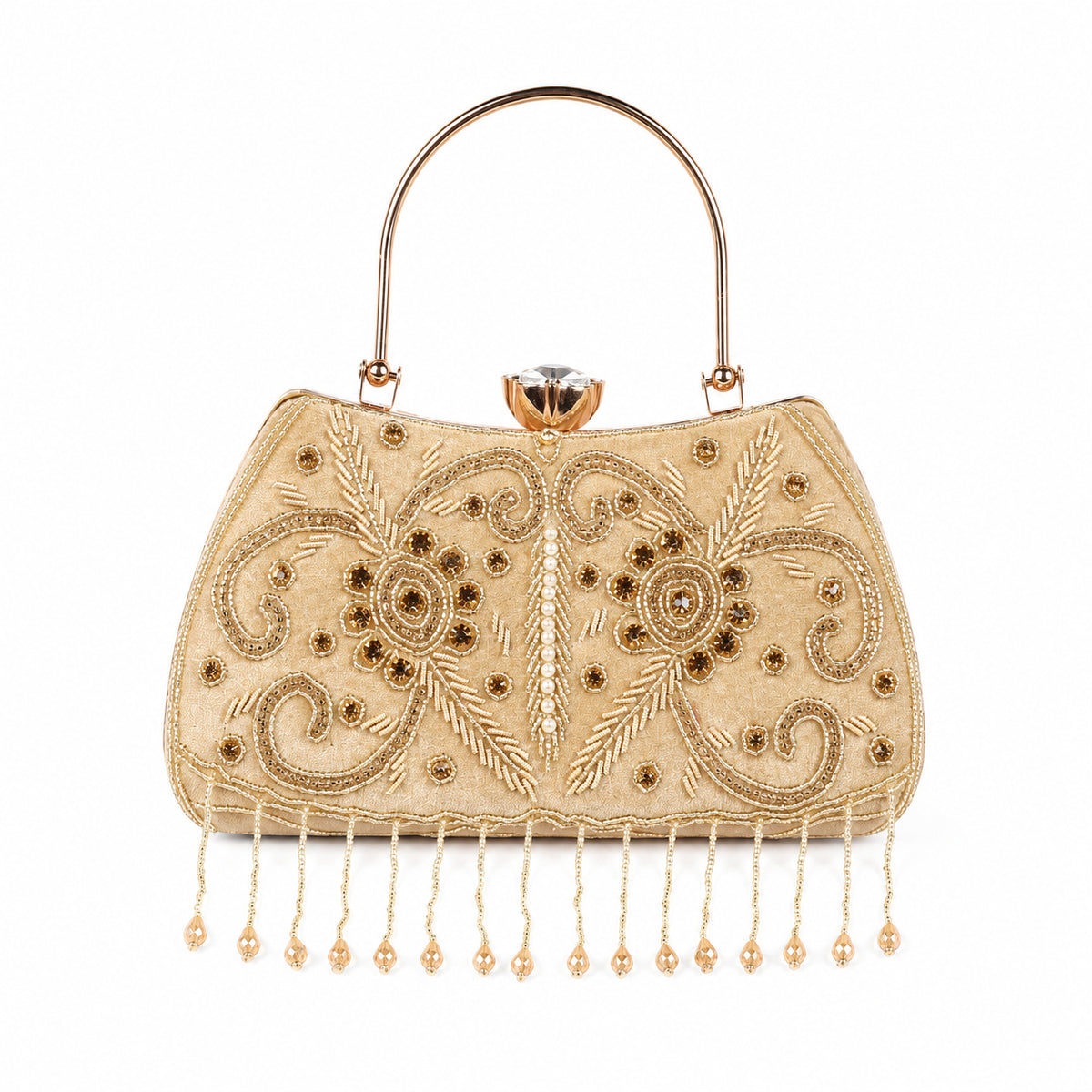 KarryQ Beige Floral Vine Velvet Clutch