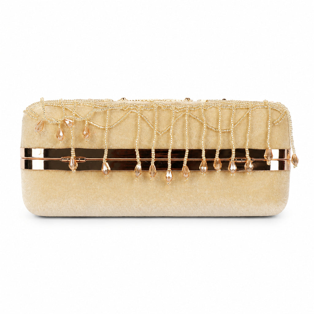 KarryQ Beige Floral Vine Velvet Clutch