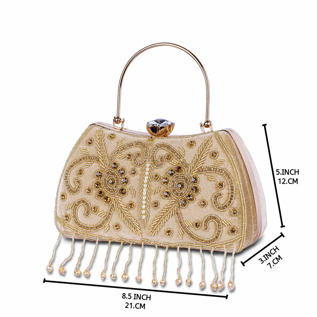 KarryQ Beige Floral Vine Velvet Clutch