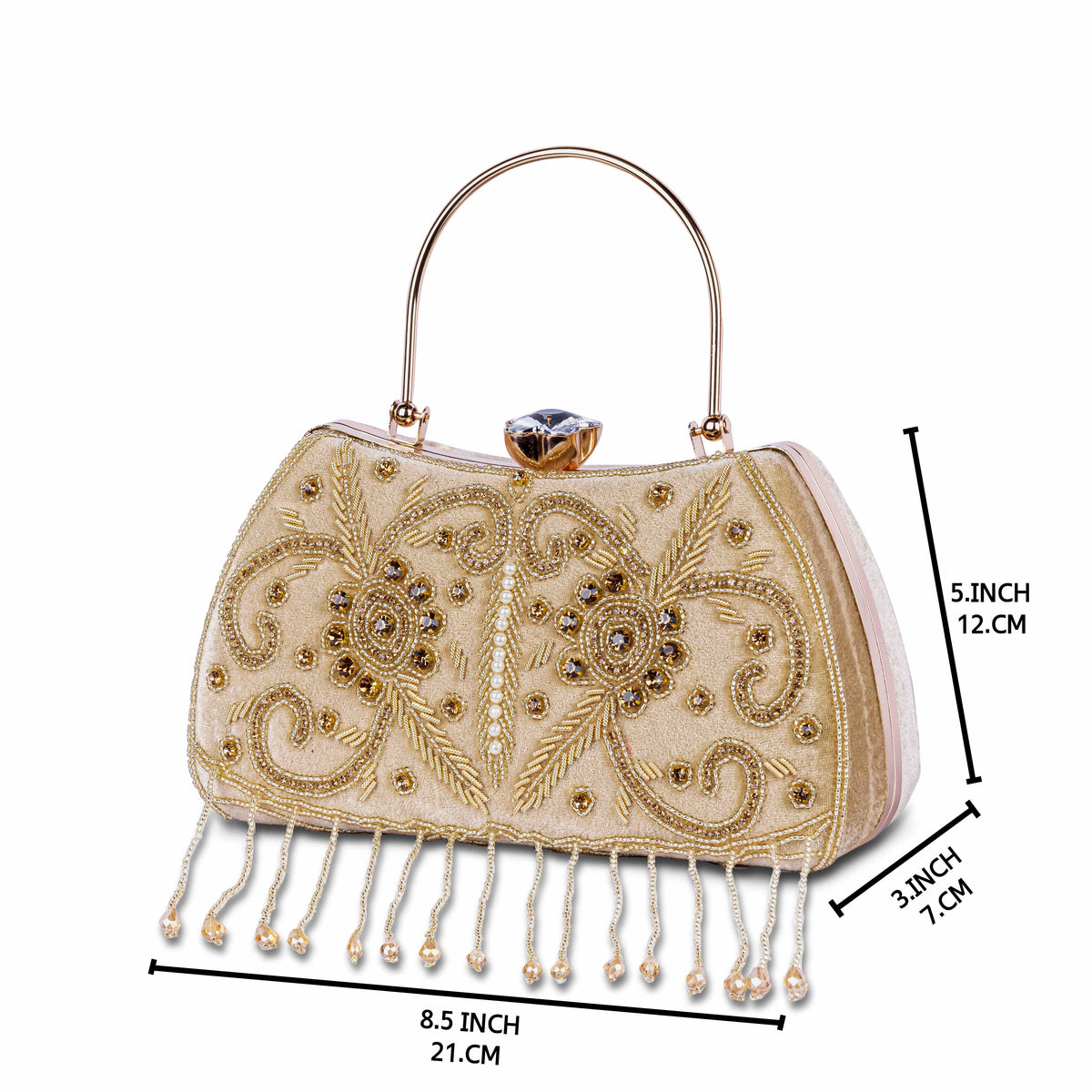 KarryQ Beige Floral Vine Velvet Clutch