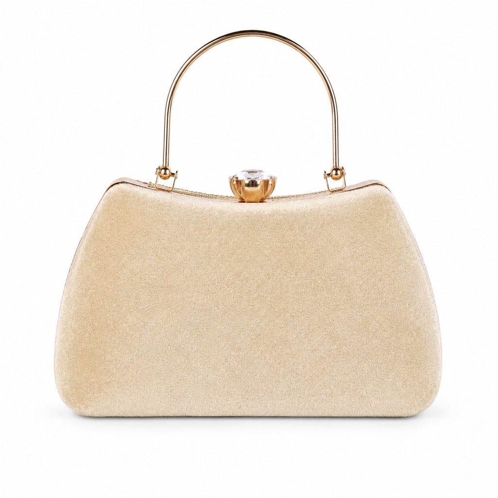 KarryQ Beige Floral Vine Velvet Clutch