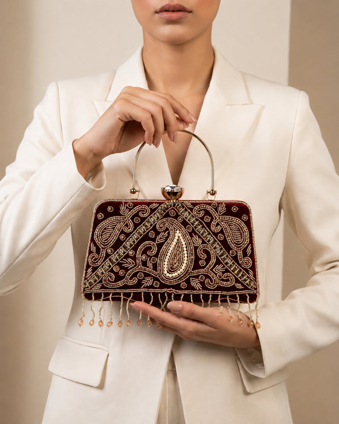 KarryQ Maroon Paisley Velvet Clutch