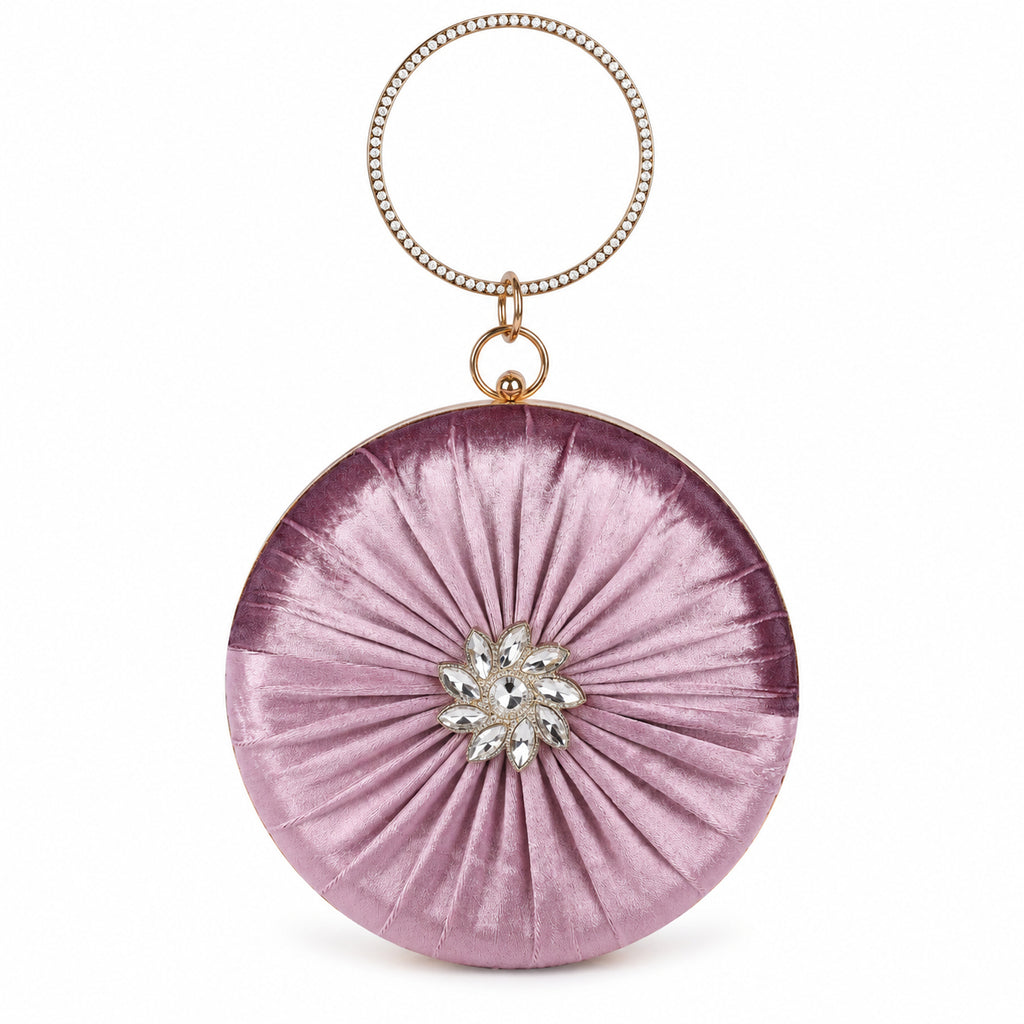 KarryQ Pleated Rosette Velvet Clutch