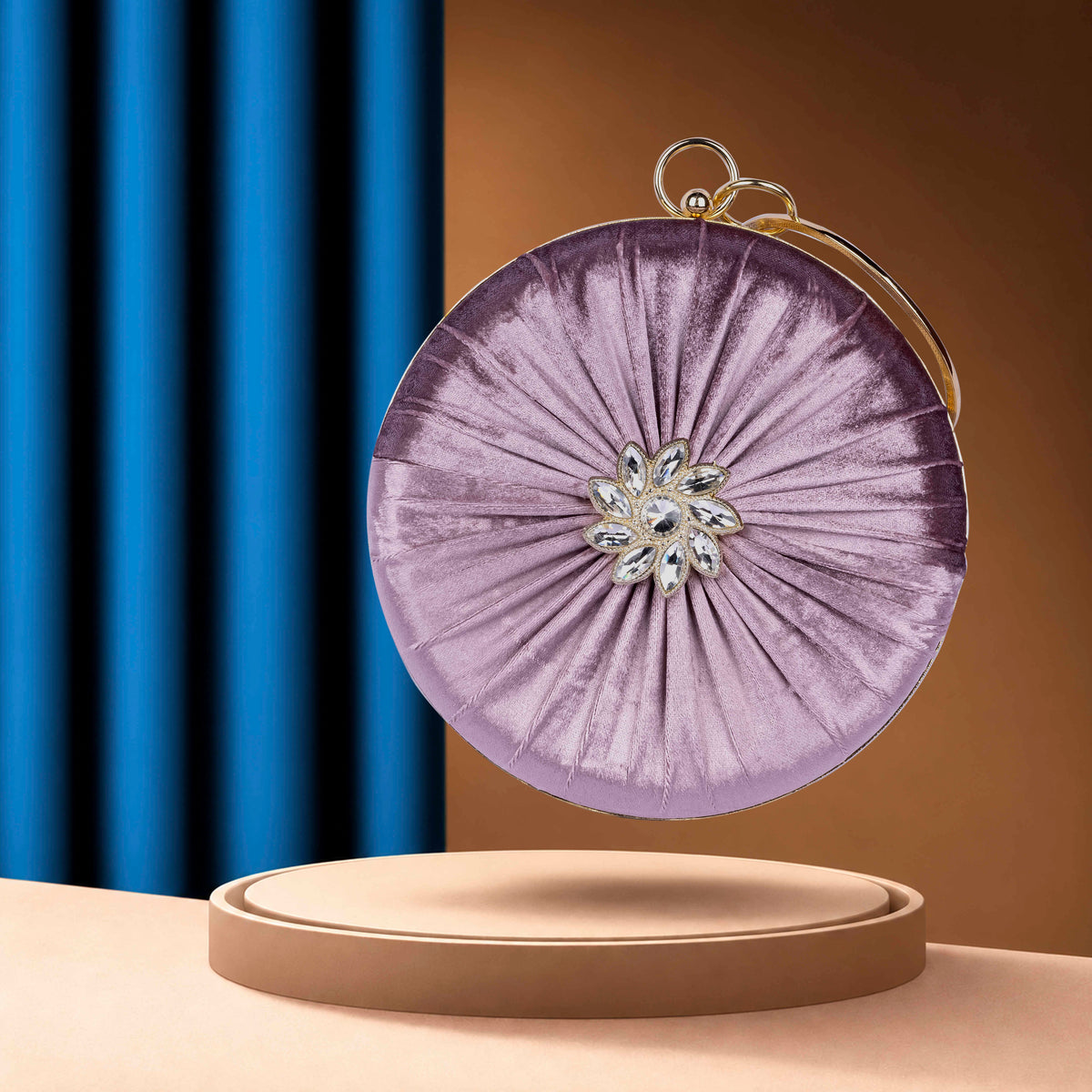 KarryQ Pleated Rosette Velvet Clutch