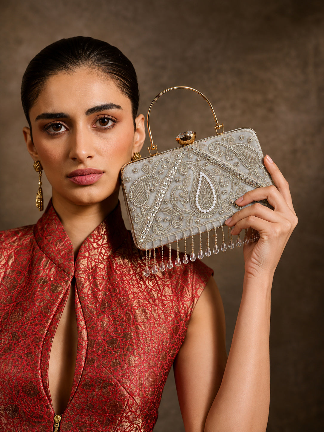 KarryQ Grey Paisley Velvet Clutch