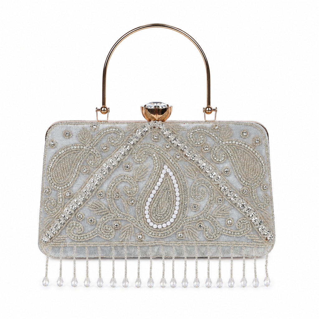 KarryQ Grey Paisley Velvet Clutch
