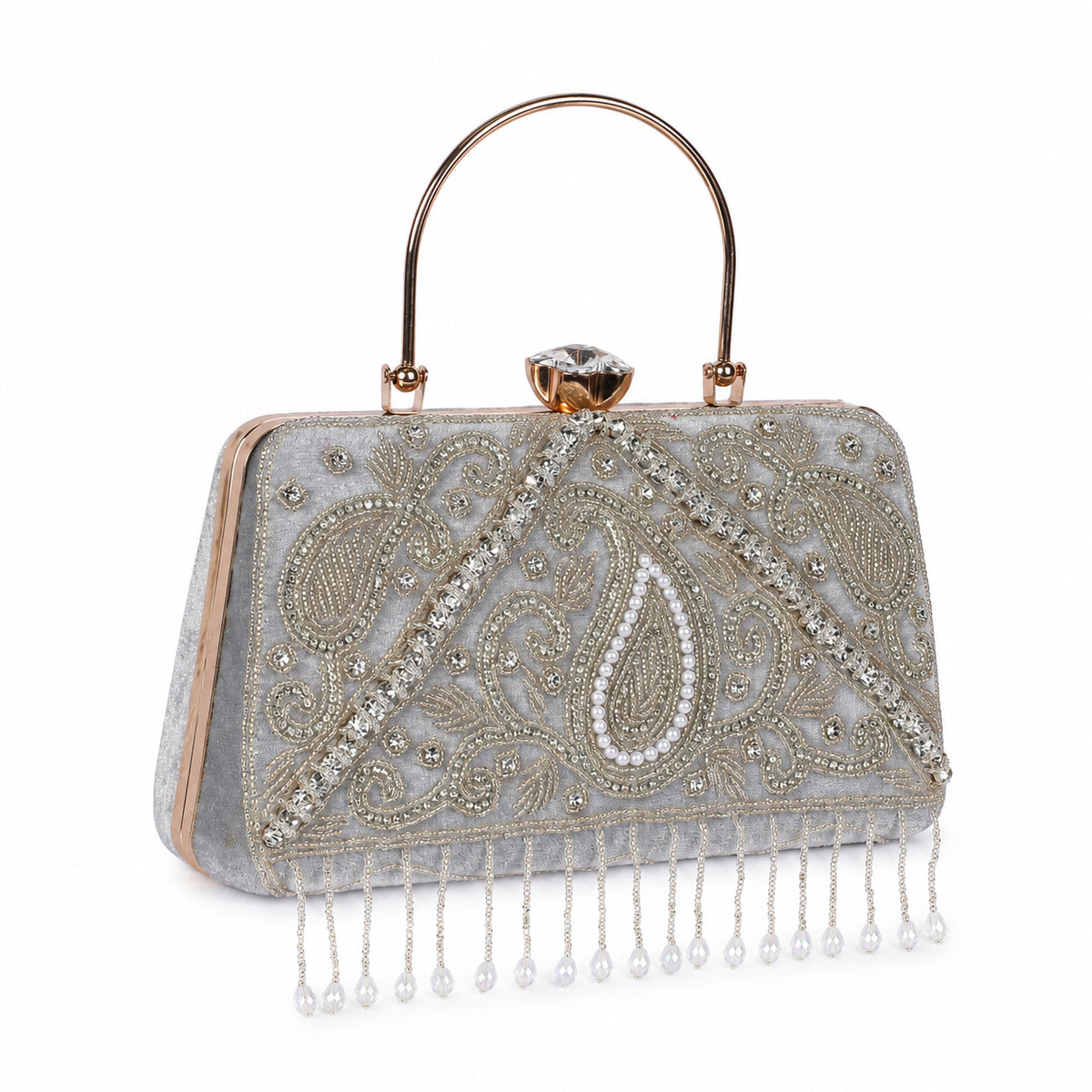 KarryQ Grey Paisley Velvet Clutch