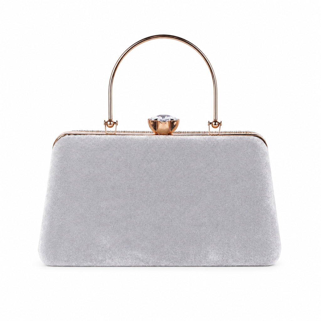 KarryQ Grey Floral Scroll Velvet Clutch