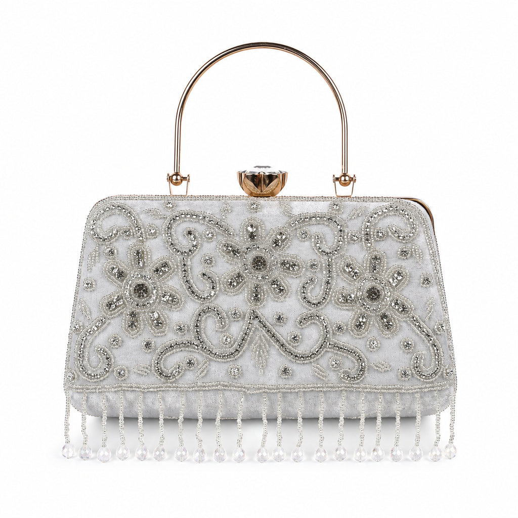 KarryQ Grey Floral Scroll Velvet Clutch