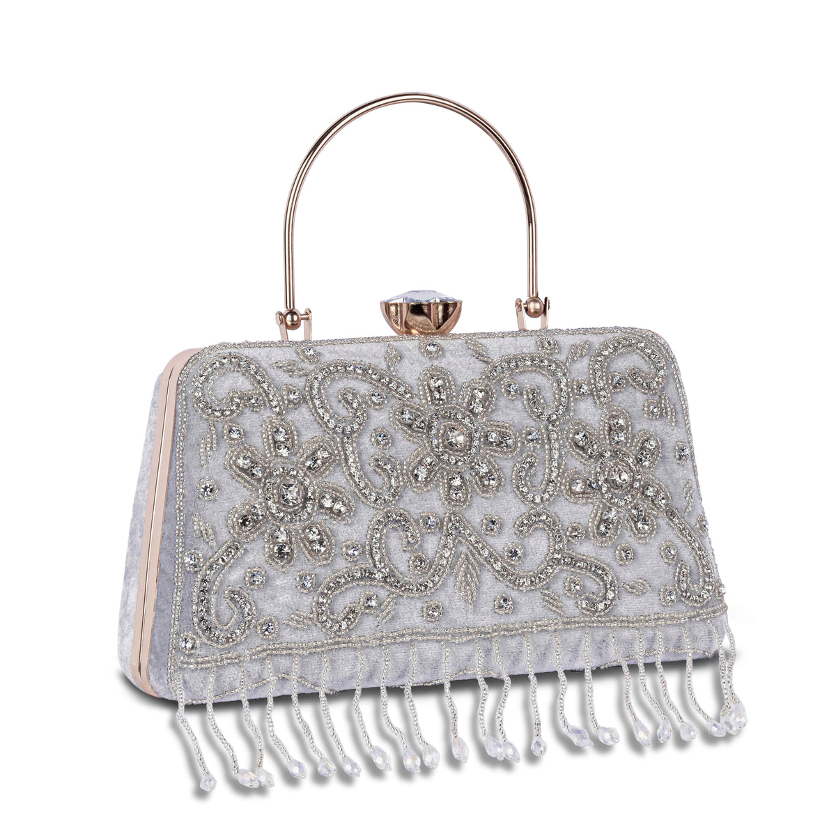 KarryQ Grey Floral Scroll Velvet Clutch
