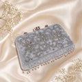 KarryQ Grey Floral Scroll Velvet Clutch