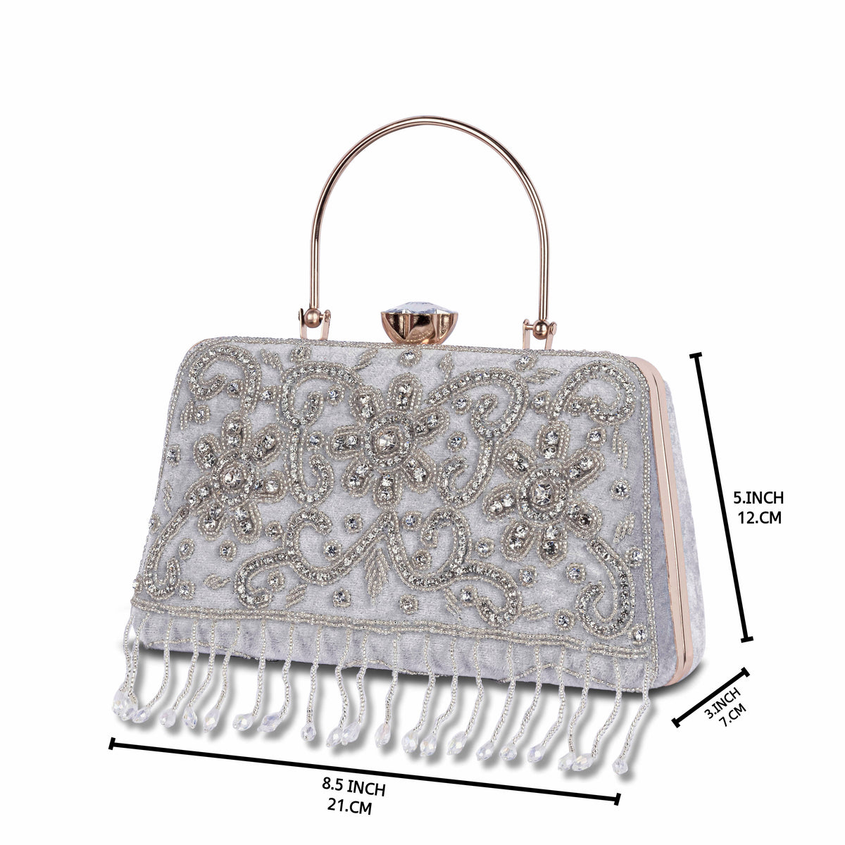 KarryQ Grey Floral Scroll Velvet Clutch