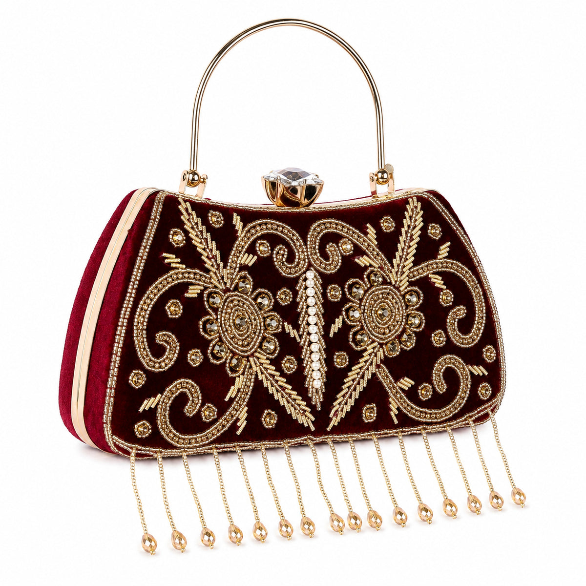KarryQ Maroon Floral Vine Velvet Clutch