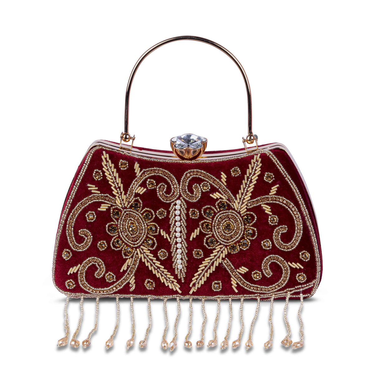 KarryQ Maroon Floral Vine Velvet Clutch