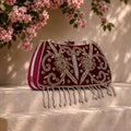 KarryQ Maroon Floral Vine Velvet Clutch