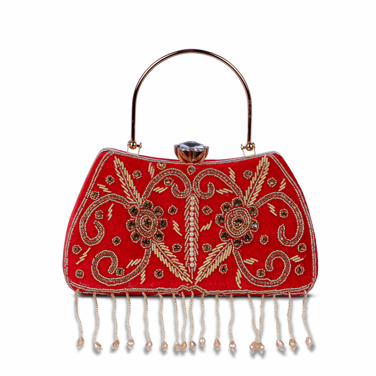 KarryQ Red Floral Vine Velvet Clutch
