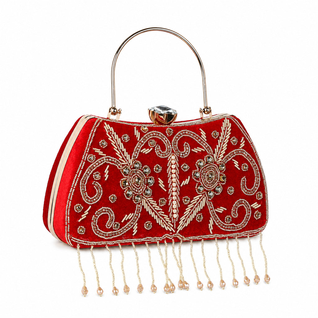 KarryQ Red Floral Vine Velvet Clutch
