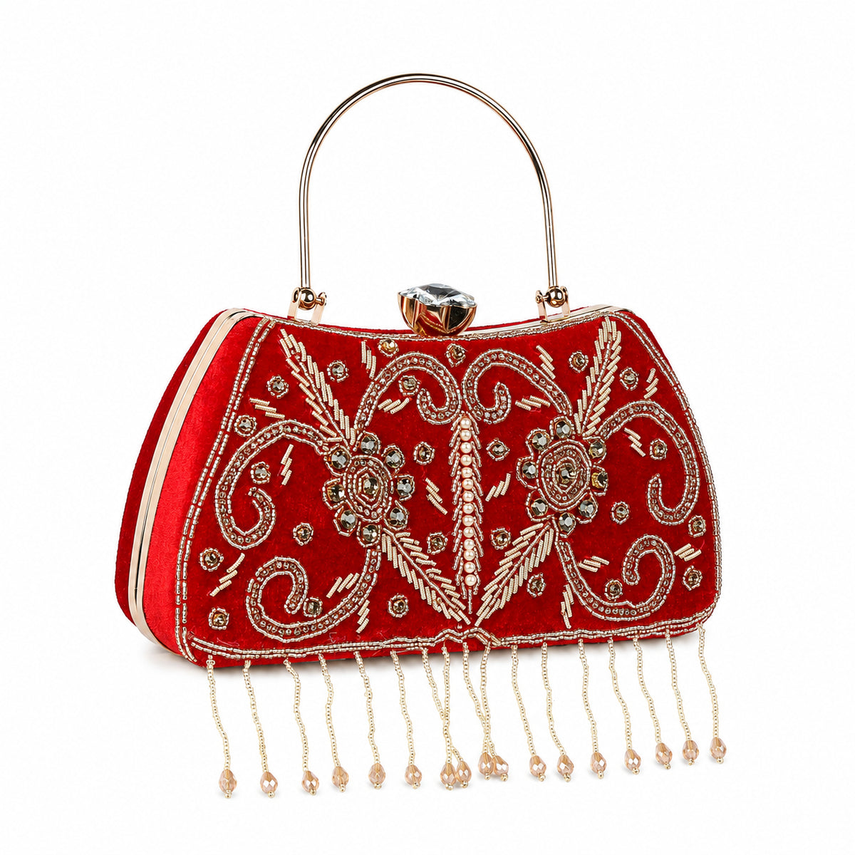KarryQ Red Floral Vine Velvet Clutch