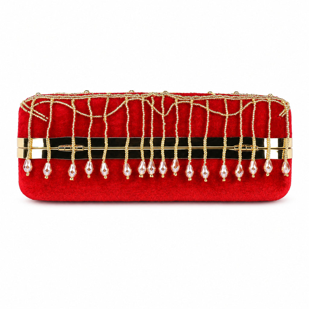 KarryQ Red Floral Vine Velvet Clutch