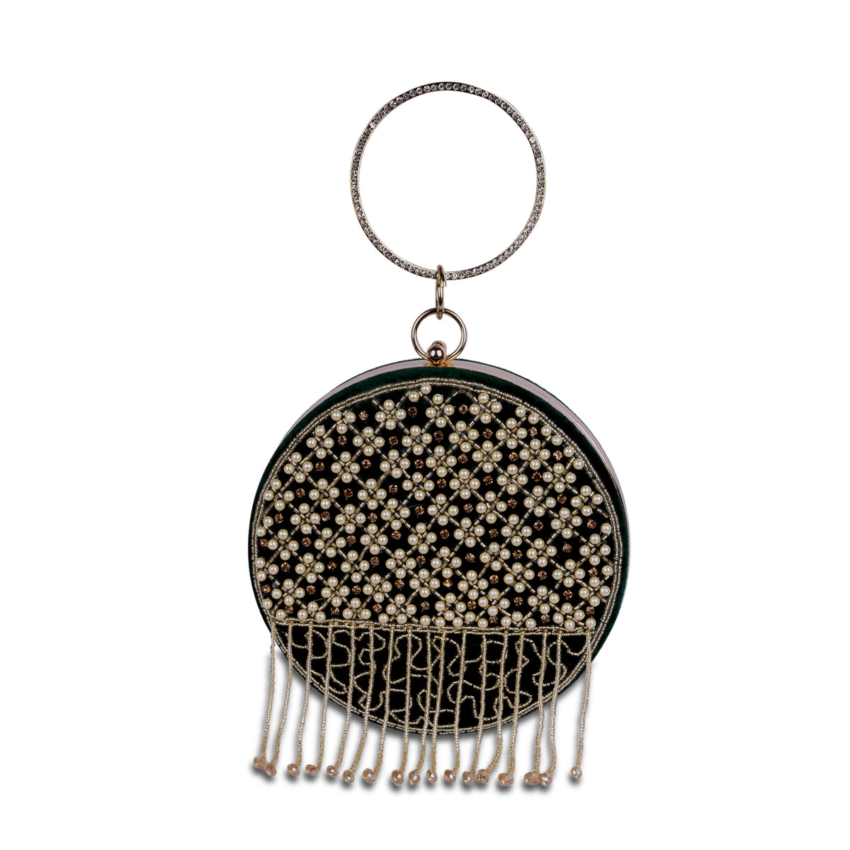 KarryQ Green Lattice Embellished Velvet Clutch