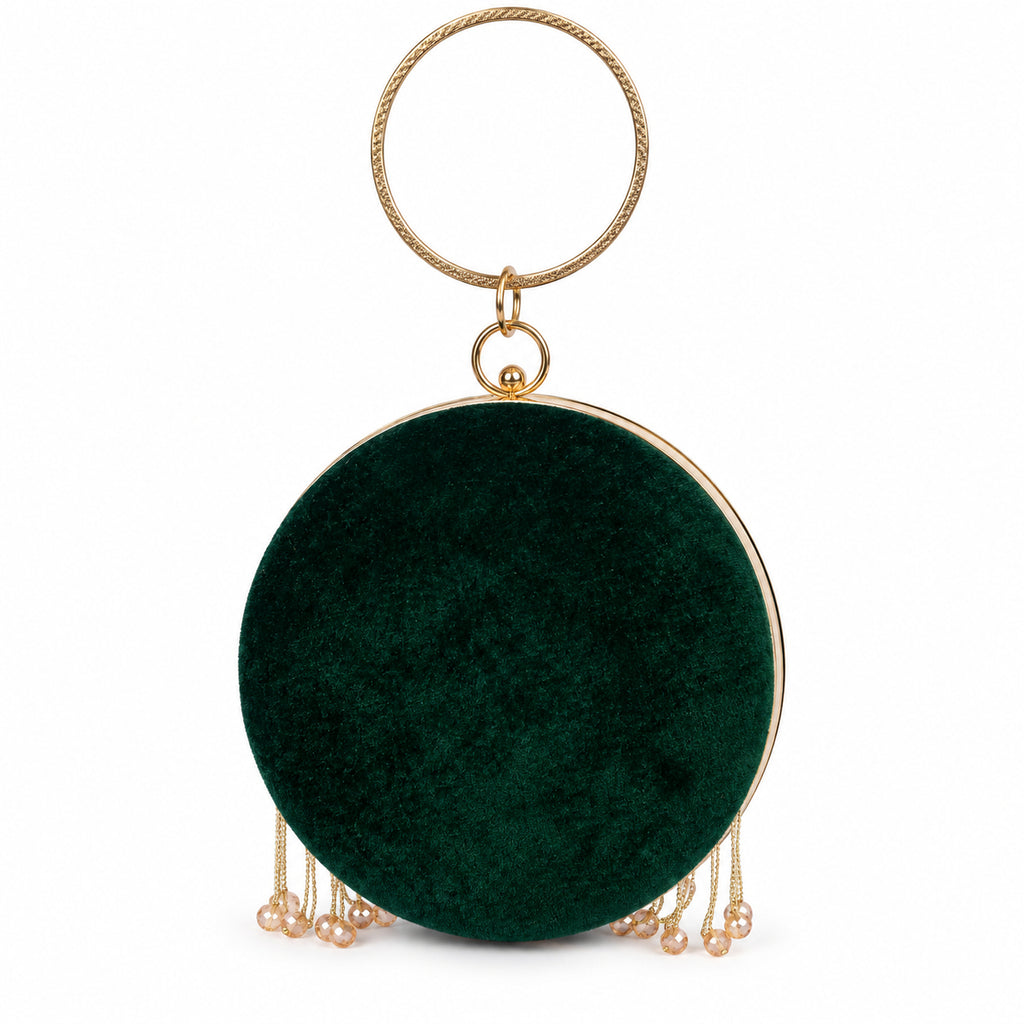 KarryQ Green Lattice Embellished Velvet Clutch