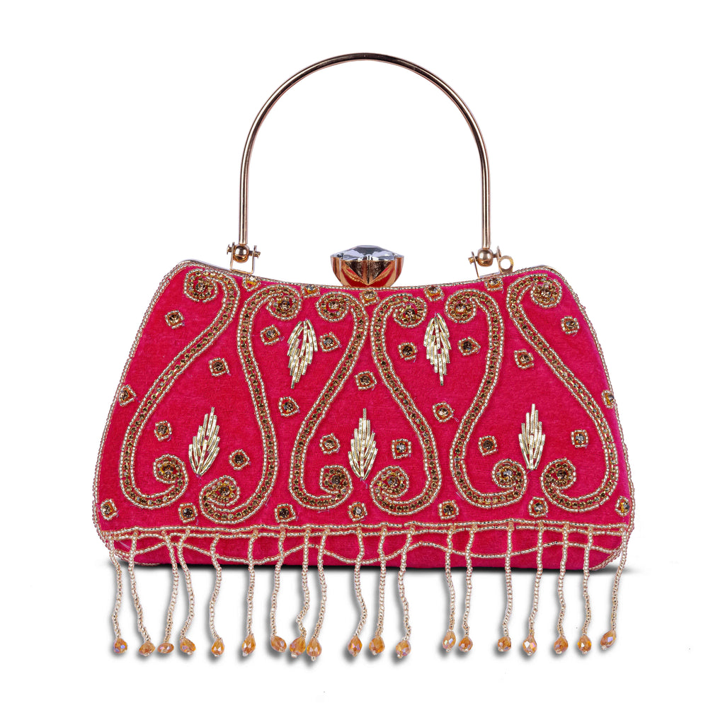 KarryQ Fuchsia Pink Teardrop Embellished Velvet Clutch
